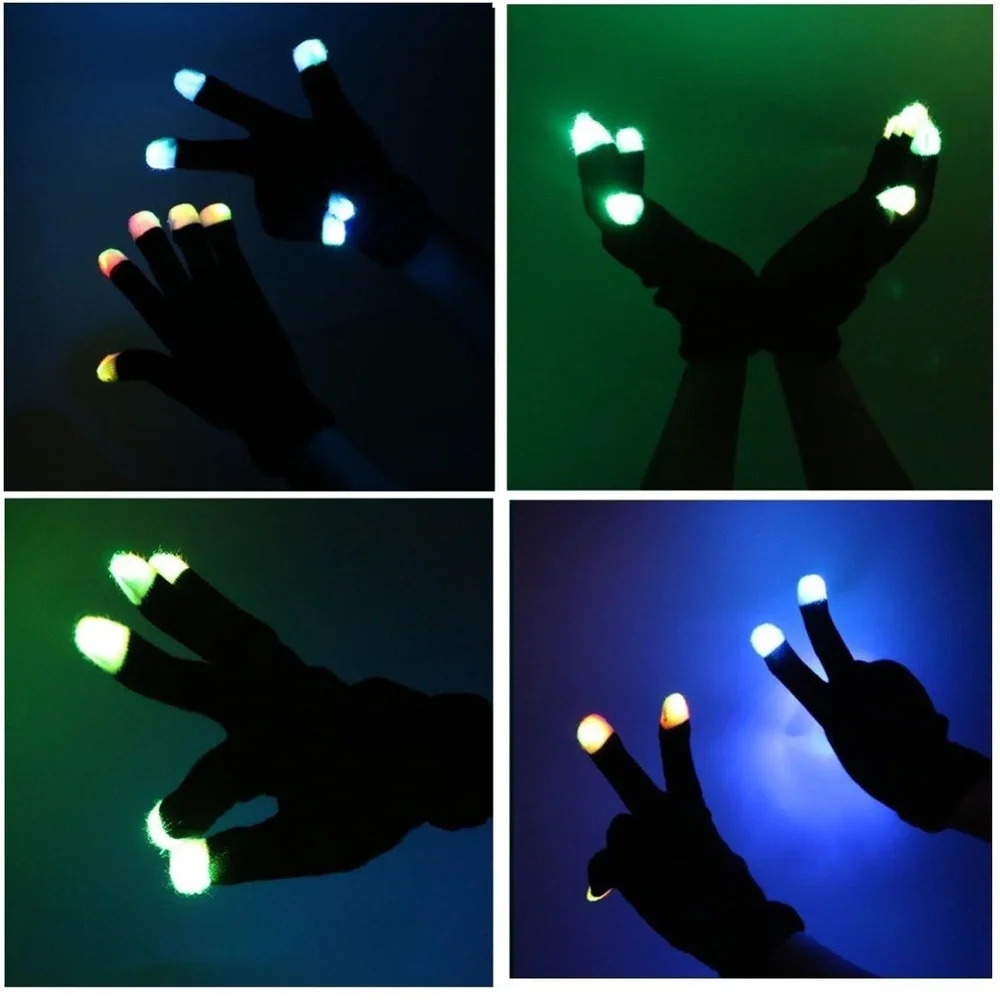 Adult Solid Black Light Up White Fingertip Gloves